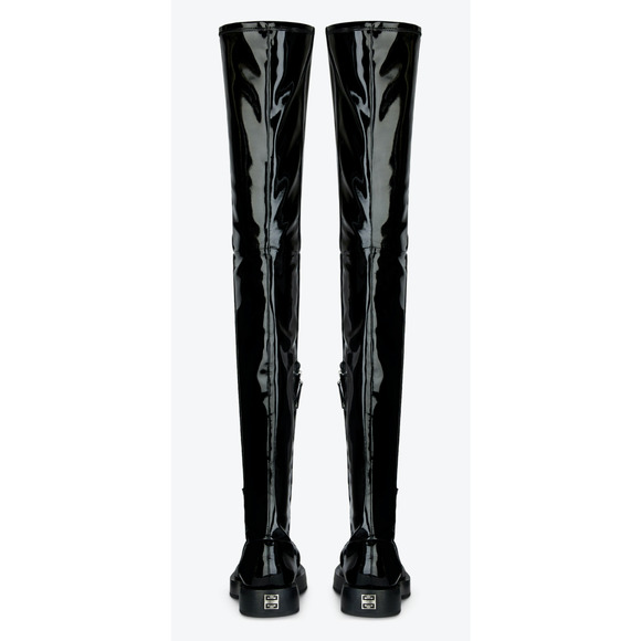 Givenchy Squared Black Patent Leather Thigh High OTK Over The Knee Flat Boots 41 - Picture 8 of 12